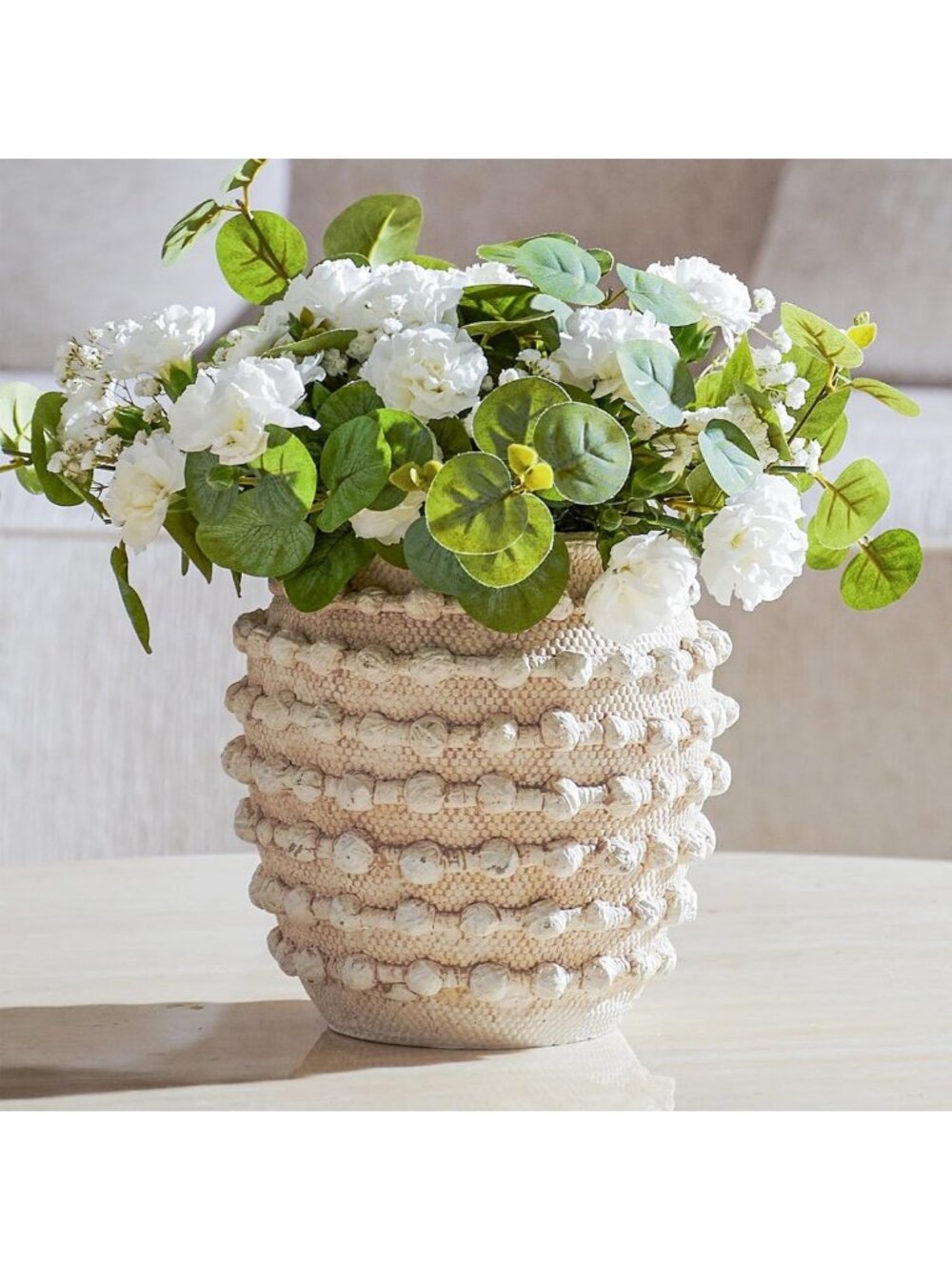 Beige Flower Vase 8.2” - Farmhouse Boho Home Decor Accent for Stylish Interiors